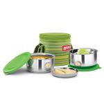 MILTON Ribbon Lunch Box 2 Stainless Steel Containers, Set of 2, (350 ml Each), Green | Light Weight | Easy to Carry | Food Grade | Odour Proof | Leak Proof