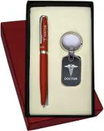 UJJi Doctor Logo Engraved Tan Colour Ball Pen and Keychain