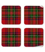 Whats Your Kick Red And Green Check Pattern Design Printed Set of 4 Coaster With Metal Stand