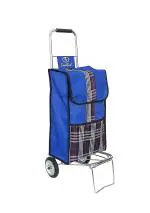 EB EVER BEST Foldable Shopping Trolley Bag with wheels Steel Finish Cart with Bungee Cord , Blue