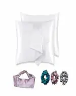ZULLIVELLY Satin Silk Pillow Cover for Hair and Skin 2 Piece with 3 Piece Satin Silk Scrunchies| 1 Silk Hair Band Free | Silk Pillow Covers with Envelope Closure(White)