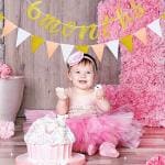 Festiko Real Glitter 6 Months, Pennant Banner, 1, 2 Birthday Garland Birthday Party Decor, Half Birthday Party Decoration 1, 2 Birthday Gold Banner (6 Months, Pennant Banner)