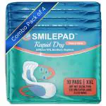 SMILE PAD Rapid Dry Sanitary Pads for Heavy Flow | Quick Dryness Up To 10 Hrs. | Dry Net Top Sheet | 320mm XXL Size Sanitary Napkins with Long Flexi Wings - Combo Pack of 4 (40 Pads)