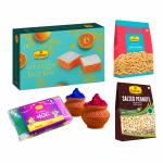 Haldiram's Nagpur Orange Burfee 250g, Soya Sticks 200g, Salted Peanuts 200g Combo With Holi Colour gift Box