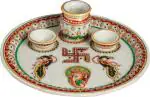 Etsibitsi Simi Golden Pooja Thali Rajasthan Shagun With Set 2 Bowls