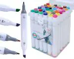 Qatalitic Set Of 36 Colours Twin Head Art Markers Pen, Double Tipped (Fine And Chisel) Alcohol - Based Marker Set With Carrying Plastic Box, For Manga