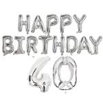 Fanex 40th Silver Number Foil Balloon & Happy Birthday Foil Balloon Set ( 13 Alphabet) For Birthday Decoration Items For Birthday Party (Set Of 15 Piece)