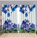 Dc Decastle Premium Blue Flower Printed 152 cm (5ft) Light Filtering Window Curtain (multicolour, Pack of 2)
