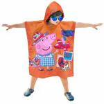 Sassoon Peppa Pig Cartoon Printed Hooded Poncho Towel for Kids (Pack of 1)