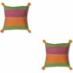 Ejaz Trading co Green And Pink Cotton Cushion Covers (50x50 cm) (Pack Of 2)