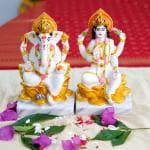 Chaque Decor Marble Dust Lakshmi Ganesha murti Idol Set for Puja Home Decoration | Hindu Idols Ganesh Laxmi Statue for Diwali Pooja | 9 Inchs, Multicolour