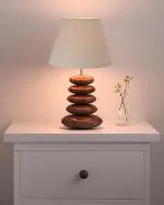 Homesake Wood Table Lamp French Country Rustic Bedside Desk Nightstand Lamp for Bedroom Living Room Office LED Bulb Included, Walnut Multi-Pebble White Jute