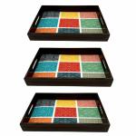 ANGIRA HANDICRAFTS Handmade Wooden Tray with Handprinted Designs Serving Trays Set of 3 Tray