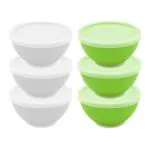 Jaycee Microwave Safe And BPA Free Green And White Plastic Bowl With Lid - 300 Ml (Pack Of 6)