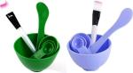 Feelhigh Blue, Green Professional Facial Bleach Bowls, Mask Sticks and Brushes, Different Gauges Spoons for Women (pack of 2)