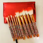 Roslet 10 Pcs Fashion Bling Rhinestones Crystal Makeup Brush Set with Red PU Brush Bag