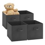 QUAIL Foldable Square Storage Bins Cubes | Organizer Box with Side Handle | Non-Woven Fabric Storage Box | for Home Organiser Kids Toys and Wardrobe Clothes - Pack of 4, Black