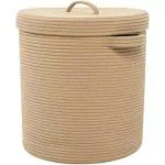 Gratify Brown Cotton Storage Basket With Lid, 12 X 12 X 14 Inch