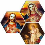 RAC Set of 3 Hexagon Mother Mary and Jesus Christ Wall Decor UV Wall Painting 17X17 INCH-21