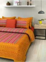 UniqChoice Yellow Color 100% Cotton Jaipuri Traditional Double Bedsheet With 2 Pillow Cover 215 x 235 cm(yellowzik-zak_D)