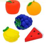 Quasar Multicolor Soft Rubber Baby Rings Littte New Born Baby Toy Fruits Chu Squeeze Bath Toys Above For 6 Month To 36 Month Kids - Pcs 5