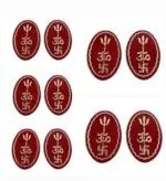 TEJ GIFTS Metal Feng Shui Tri Shakti Symbol Om, Trishul, and Swastik for Protection Metal Sticker for Home/Temple/Wall/Entrance Door/Office Decor (Red, 7.5 cm x 5 cm) (set of 5)