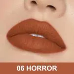Flicka Lip Alert Matte Lipstick Shade 06 Horror with SPF |Soft Matte Finish Lip Color Enriched with Shea Butter, Almond Oil and Castor Oil for 8 Hour Highly Pigmented, Lip Hydrating & Moisturizing (Brown Rust) 3.8gm