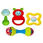KTRS ENTERPRISE Rattle Set for Babies 0-6 Months - Rattle and Teether Toys for Baby Toys Rattle Toy for New Born Early Development Toys for Baby, Baby Shower Gifts, Return Gifts for Kids - Set of 4 Pcs