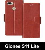 Sbms Gionee S11 Lite Brown Artificial Leather Shock Proof Flip Cover