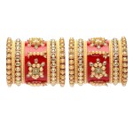 A K INFRATECH Gold Plated Champagne Pearl Work and Zircon Gemstone Studded Handcrafted Non Allergic Bangles for Women (2.4)-j1