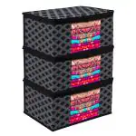 Kuber Industries Saree Cover | Zip Closure Saree Cover | Clothes Storage Bag | Wardrobe Organiser | Transparent Window Saree Cover | Check-Design | 9 inch | Pack of 3 | Black