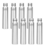 CLASSIC ESSENTIALS Spring Stainless Steel Single Walled Fridge Water Bottle 1 Ltr.Each SilverLeakproof BPA Free Lids,Great for Travel,Picnic,Camping Etc.(Pack Of 8)