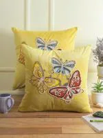 Eyda Yellow Velvet Beaded Sequin Cushion Cover, 18X18 Inch (Set Of 2)
