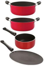 Nirlon 4 pcs of Red and Black Scratch Resistance Non-stick PFOA Free Cookware Set, Standard