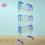 SHP SONI 2 Layer Space Unique Look Heavy Duty Rust-Free Stainless Steel Double Pole Cloth Drying Stand | Clothes Dryer Stands | Laundry Racks with Wheels for Indoor | Outdoor | Balcony (Blue Drying Stand)