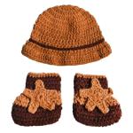 MOMISY Khaki, Brown Newborn Photography Props Toddler Photoshoot Cowboy Style Wool Hat and Shoes