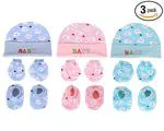 BIGBOUGHT Baby Mittens Caps Gloves and Booty Combo Set - Pair of 3 (Assorted Colours, 0-3 Months)