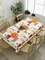 The Home Story 8 Seater Dining Table Cover; 60x90 Inches or 150x225 Cms; Material - PVC; Anti Slip; Orange & Maroon Checks