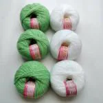 VARDHMAN KNITTING YARN - BABY SOFT (PACK OF 6 BALLS- EACH BALL 25 GM-TOTAL 150 GM) 3 white and 3 green balls