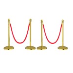 Robustt Stainless Steel Golden finish Q Manager with Red Velvet Rope|900mm Pillar|2mtr Rope(set of 4 Pillar and 2 rope)