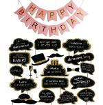 Festiko Happy Birthday Photo Booth Props (Set Of 20 Props) And 1 Set Pink Happy Birthday Photo Banner, Birthday Party Selfie Prop, Birthday Themes, Birthday Photo Booth Props Backdrop