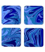 Whats Your Kick Marble Texure Light And Dark Blue Texures Printed Set of 4 Coaster With Metal Stand