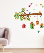 Rawpockets Colourful Bird House on a Branch Self Adhesive Sticker
