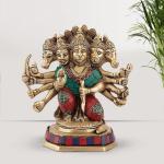 ARTVARKO Religious Brass Lord Panchmukhi Hanuman Idol - 7 inch