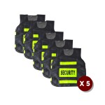 Robustt Polyster Fabric Black Security Print Reflective Safety Jacket|Safety Coat with Velcro Clousure for Traffic,Sports,Construction Site, Sea Patrolling(Pack of 5)