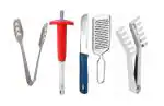 URBAN BUY Stainless Steel Momo Tong with Sister Lighter | Knife Chalu | Cheese Grater | Noodles Tongs and Multicolour , (Pack Of 5)