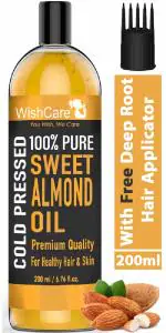 WishCare 100% Pure Cold Pressed Sweet Almond Oil for Healthy Hair and Glowing Skin (200ml)