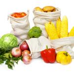 LivingBasics Reusable Cotton Vegetable Bags, Fruits Storage Pouches for Fridge (Set of 6)