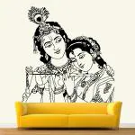 StickMe Multicolor Vinyl Lord Radhe Krishna Hindu God Radha Krishna With Flute Love Romantic Creative Colorful Wall Sticker
