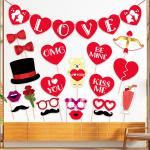 Zyozique Valentine’s Day Decoration Kit - Love Banner With Photo Booth Props (Pack Of 21)